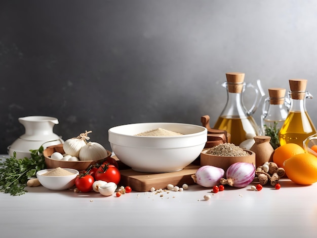 Kuchenny blat z miskami składników